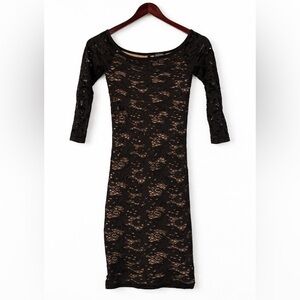 GUESS Black Lace Bodycon Dress 3/4 Sleeve Stretch Size XS S Cocktail Party